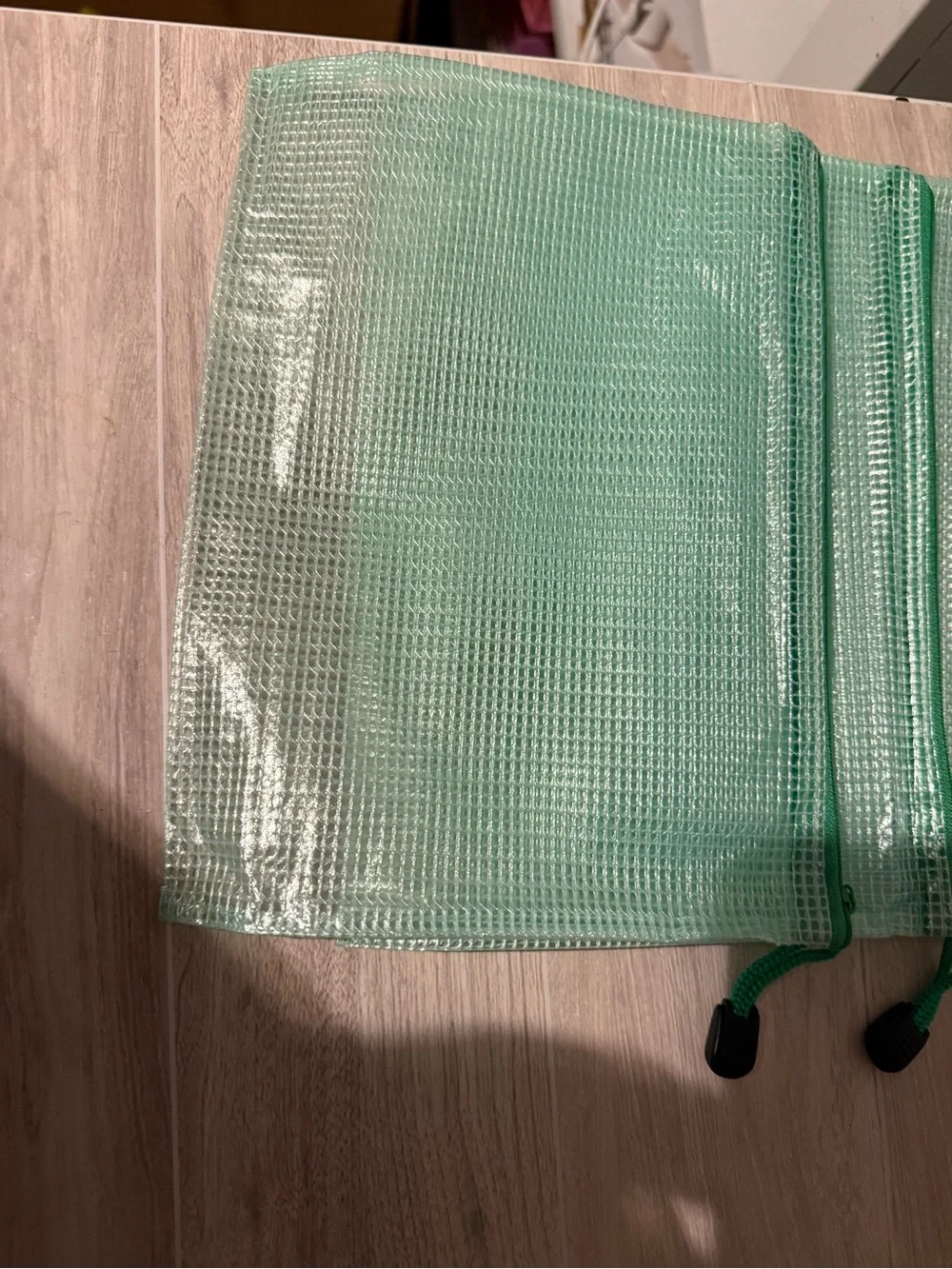 Set of Green Clear Mesh Zipper Pouches